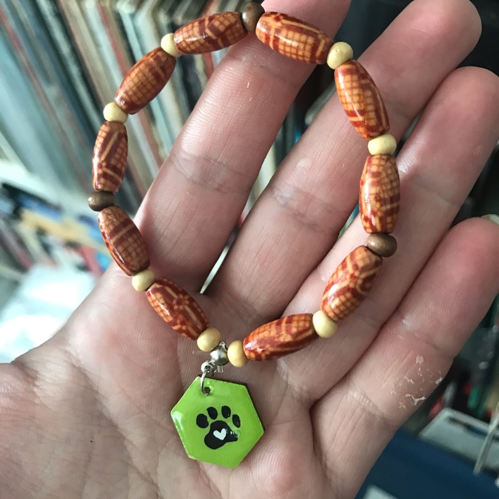 Handmade Beaded Bracelet with Green Paw Charm